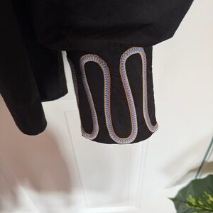 JODIFL Black Button Down Shirt with Blue , khaki and brown detail.